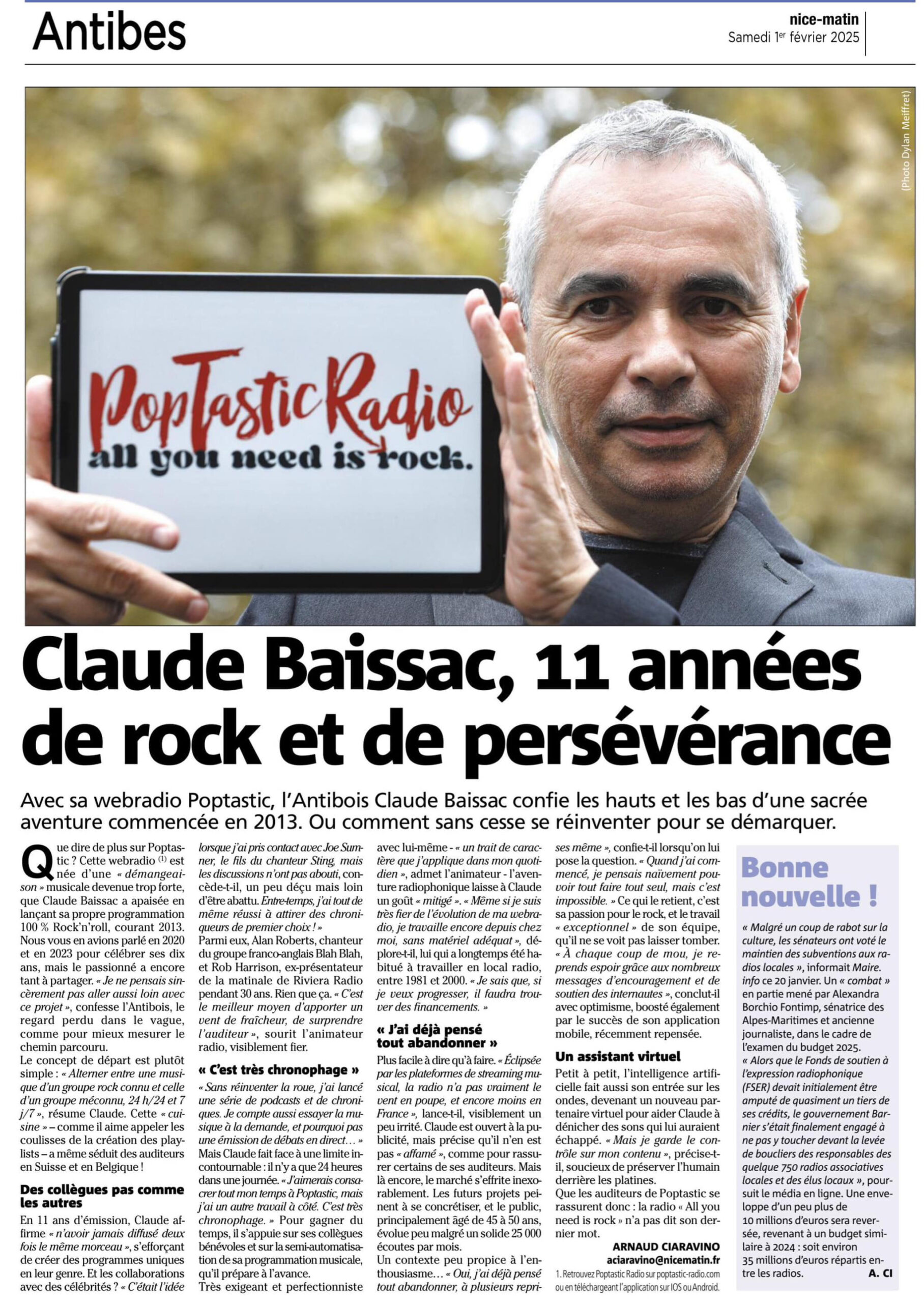 article sur poptastic radio 01 02 25 nice matin